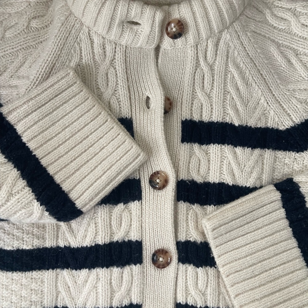 Doen Cream and Navy Striped Knit Cardigan - Picture 6 of 9
